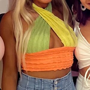 Colorblock Halter Crop Top